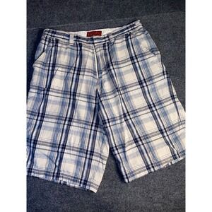 US Expedition Chino Shorts Men's 38 White Plaid Low Waist Slash Pockets Mid Rise